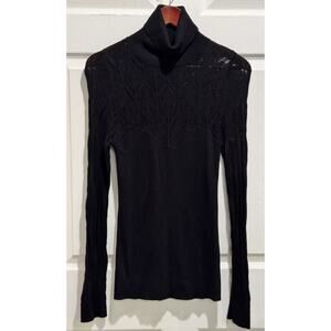 Venus Women’s Black Lace Cutout Turtle Neck Long Sleeve Sweater Size Large